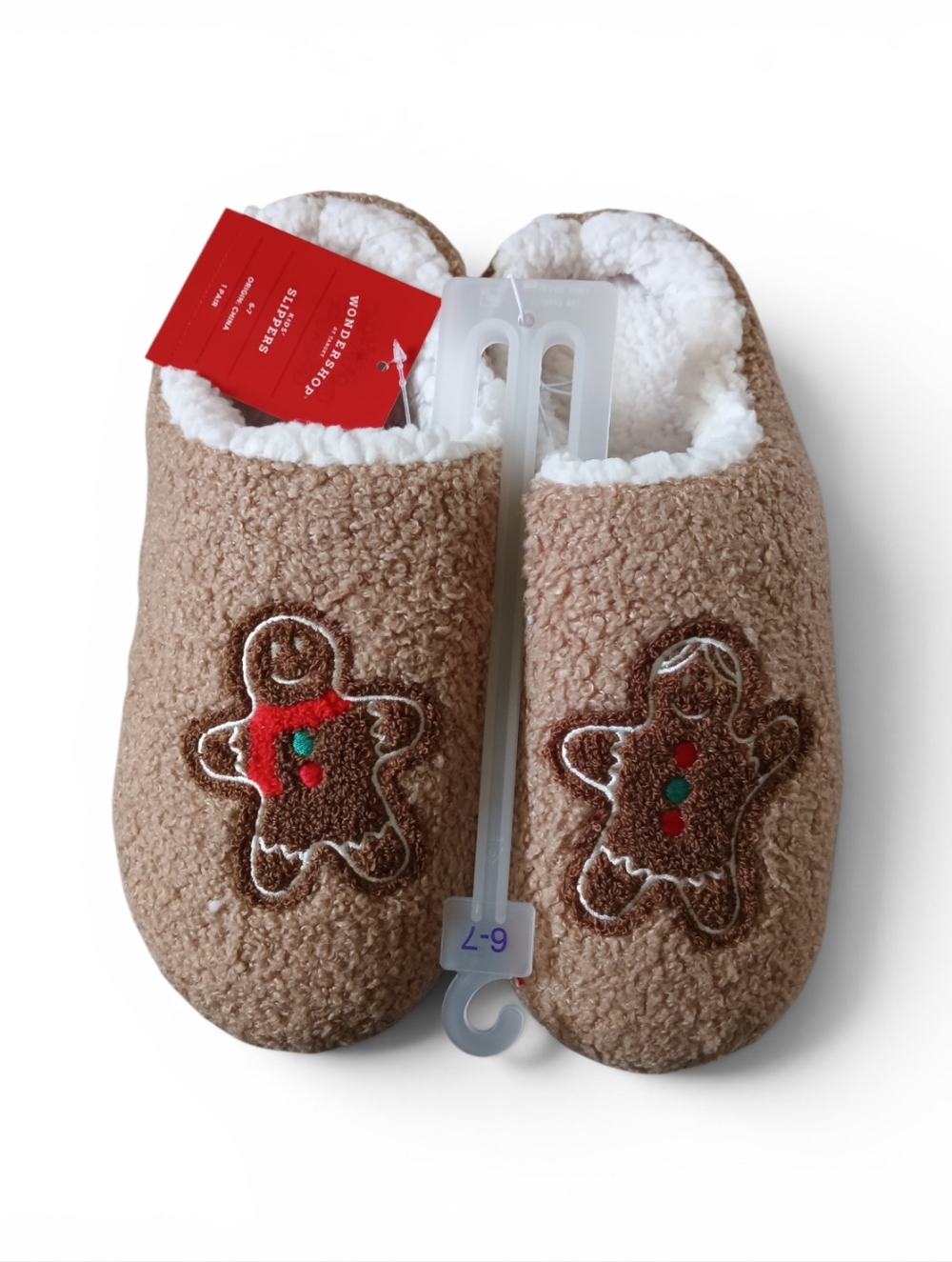 Wondershop Tan Gingerbread Kids Slippers with White Sherpa Lining